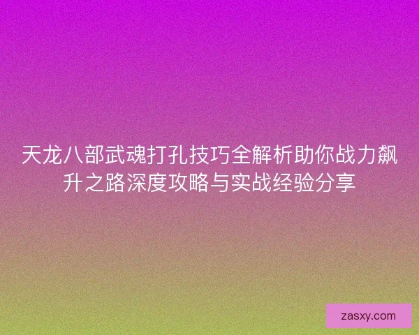 天龙八部武魂打孔技巧全解析助你战力飙升之路深度攻略与实战经验分享